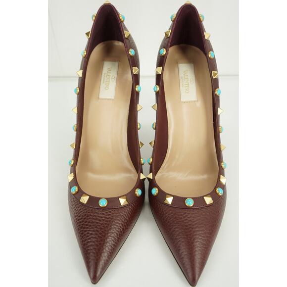 Valentino Brown Leather Rockstud Rolling Pointy Pumps - Picture 10 of 12
